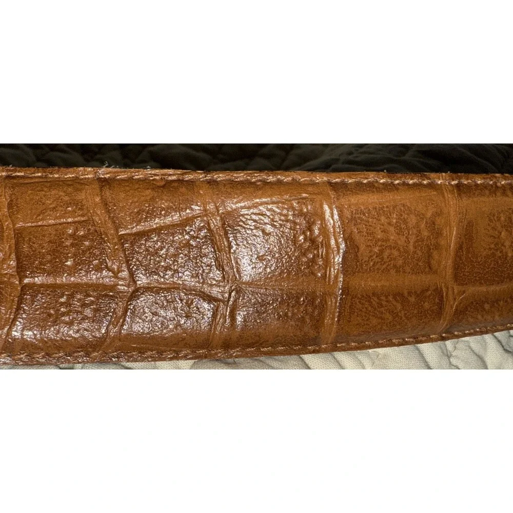 Genuine Leather Belt Medium Italy Made Crocodile Pattern Brown Gold‎  Statement